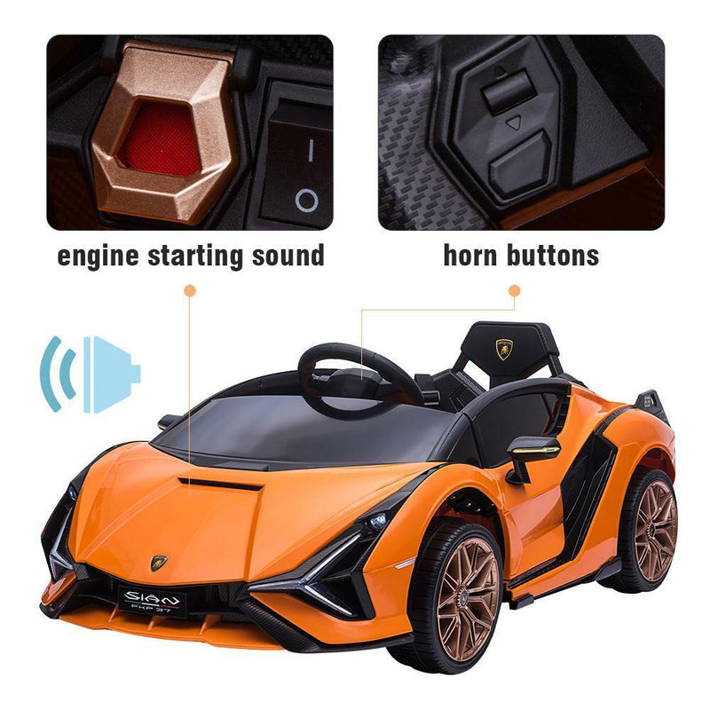 Licensed Lamborghini Sian 12V Electric Ride-On Car for Kids in Orange Plastic