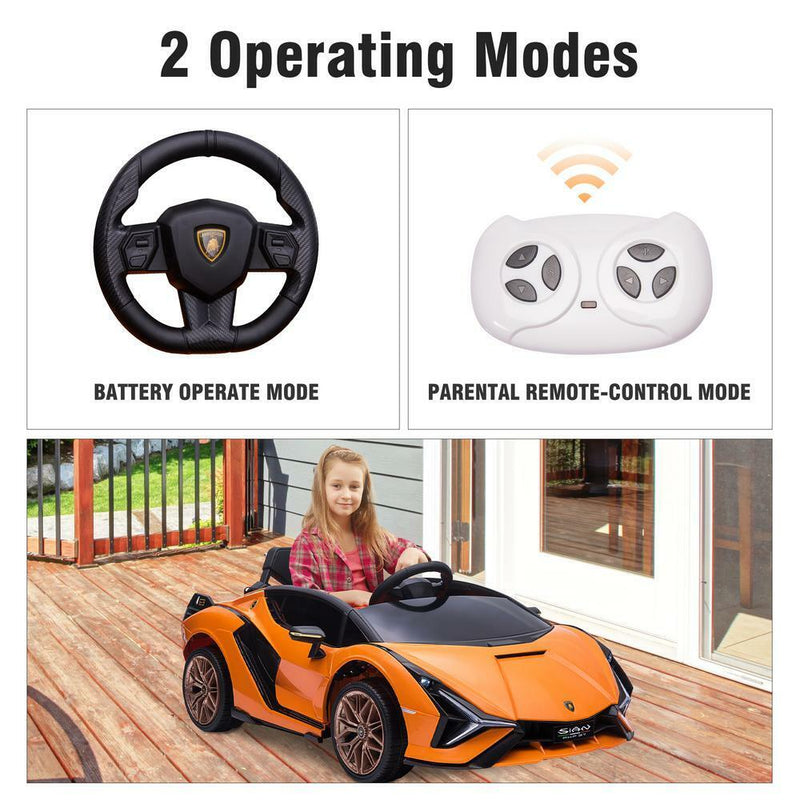 Licensed Lamborghini Sian 12V Electric Ride-On Car for Kids in Orange Plastic