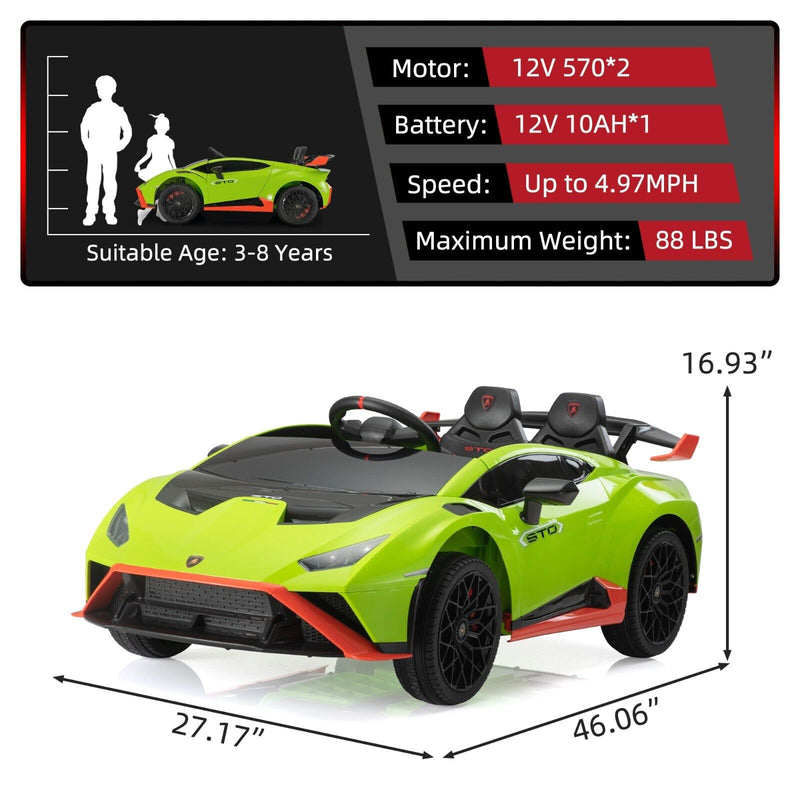 Licensed Lamborghini STO Ride On Car for Kids with RC and Music - 12V Electric Vehicle