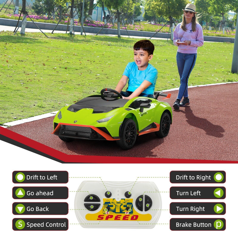 Licensed Lamborghini STO Ride On Car for Kids with RC and Music - 12V Electric Toy Vehicle