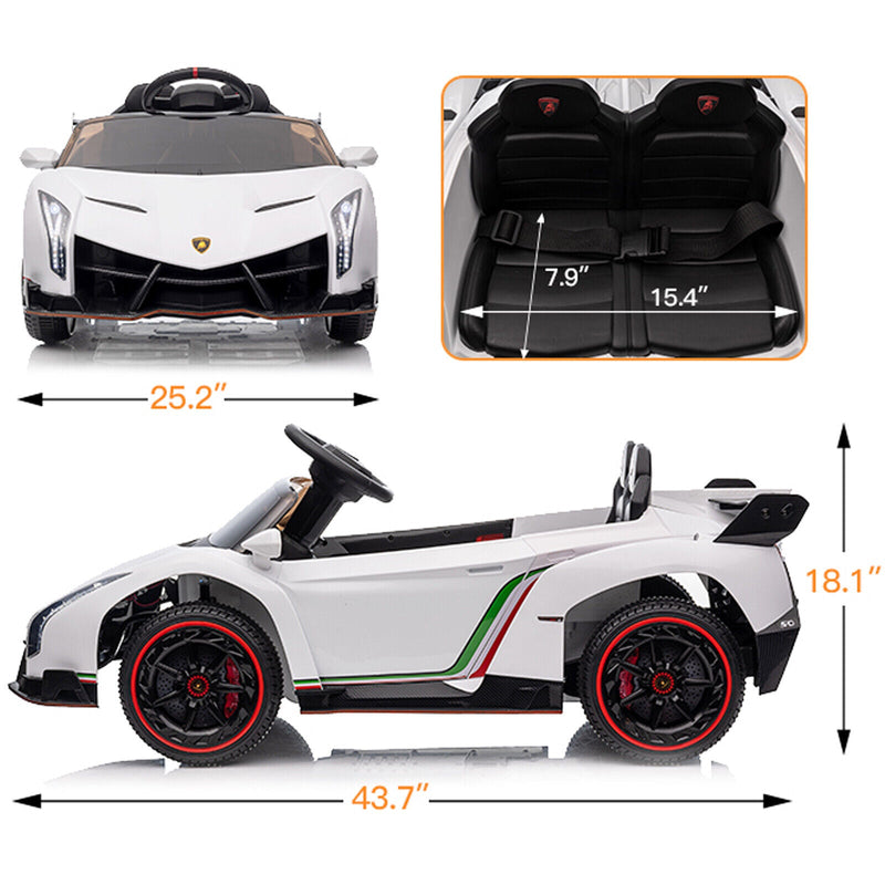 Licensed Lamborghini Style Kids Ride On Car with Remote Control, Music, and LED Lights - 12V