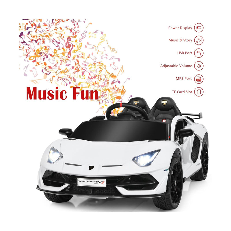 Licensed Lamborghini SVJ RC Ride-On Car for Kids with Trunk & Music - 12V White