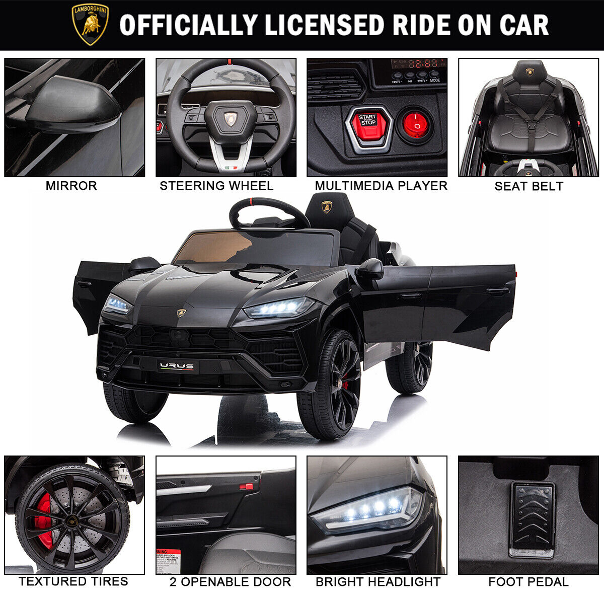 Licensed Lamborghini Urus 12V Electric Ride-On Car for Kids with Remote Control