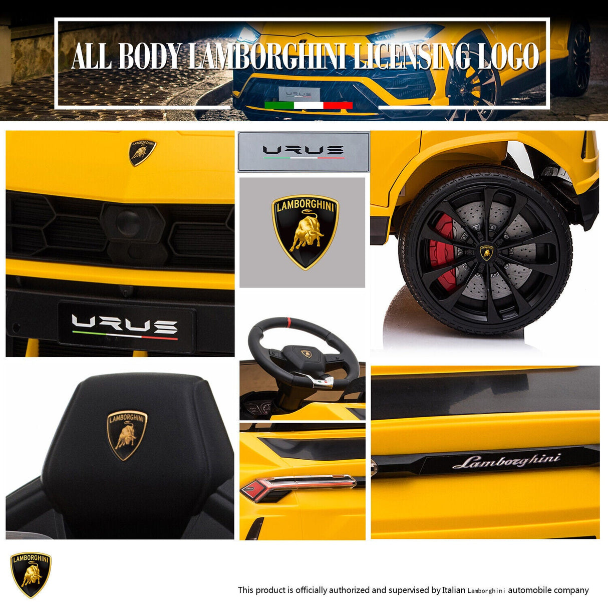 Licensed Lamborghini Urus SUV Ride-On Car for Kids with Remote Control and MP3 Player - 12V