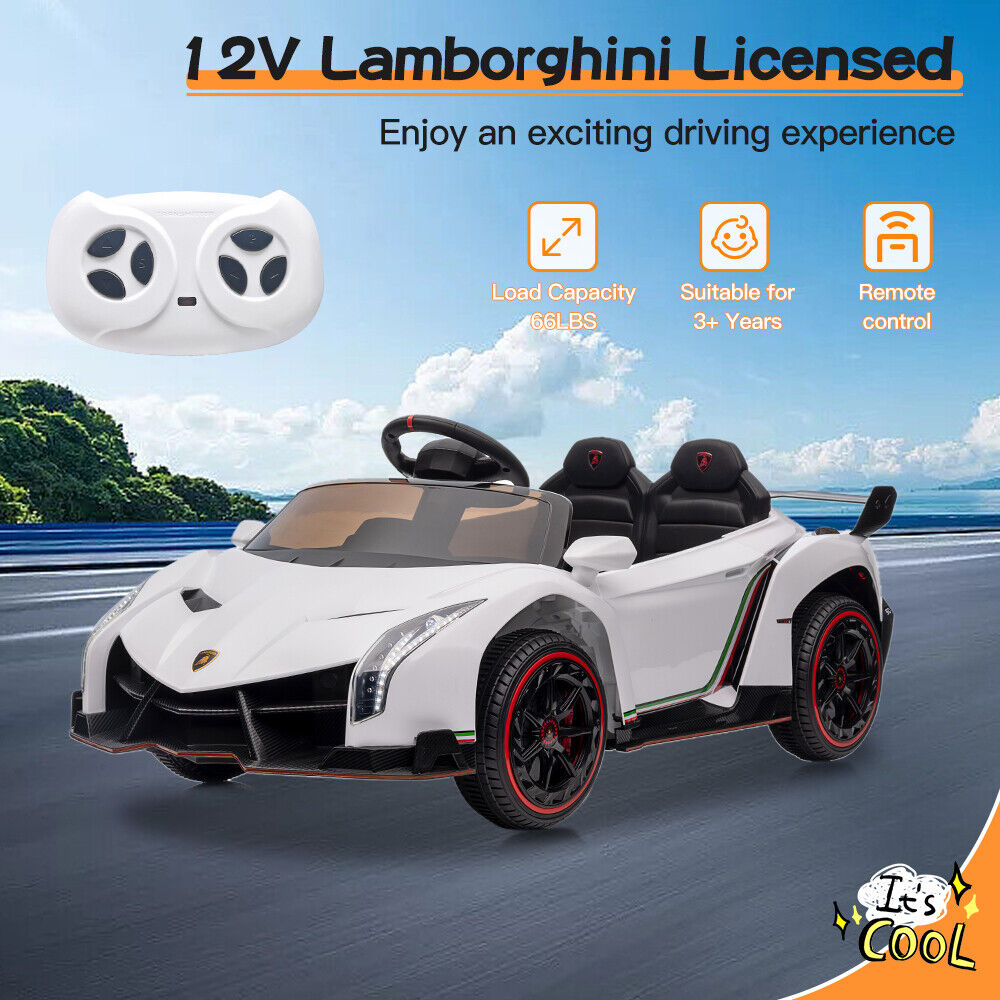 12V Licensed Lamborghini Kids Ride On Car - 2 Seater Electric Vehicle in White