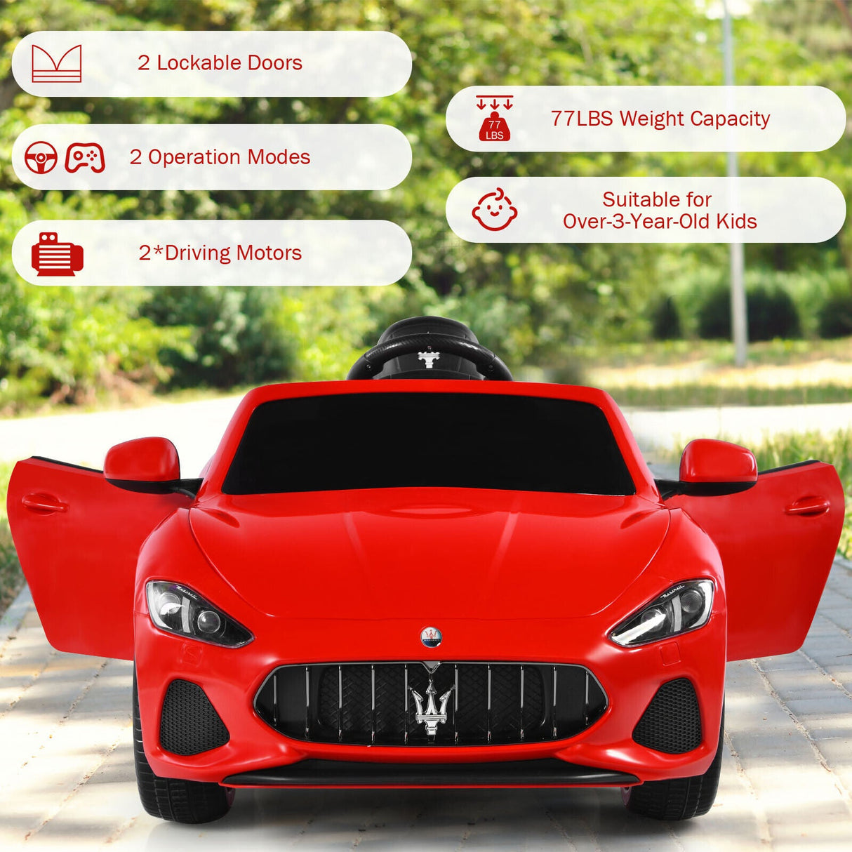 Licensed Maserati GranCabrio 12V Ride-On Car for Kids with Remote Control and Music - Red