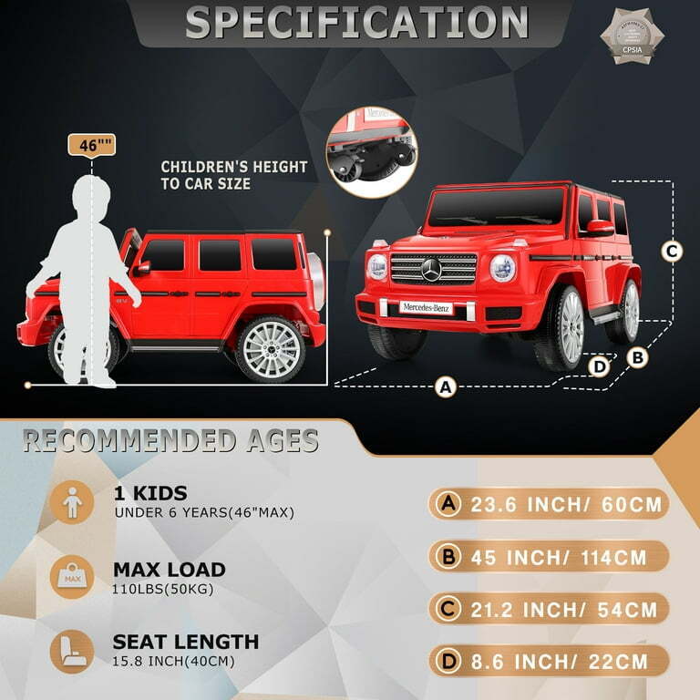 Licensed Mercedes-Benz Ride On Car for Kids with Remote Control - 4 Wheels SUV Toy Truck (12V)
