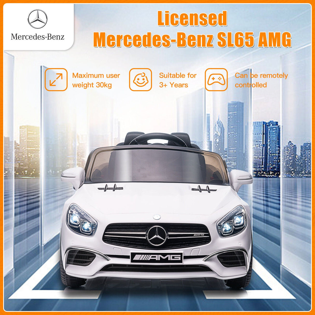 Licensed Mercedes Benz SL65 AMG Electric Ride-On Car for Kids with Remote Control and LED Lights - 12V