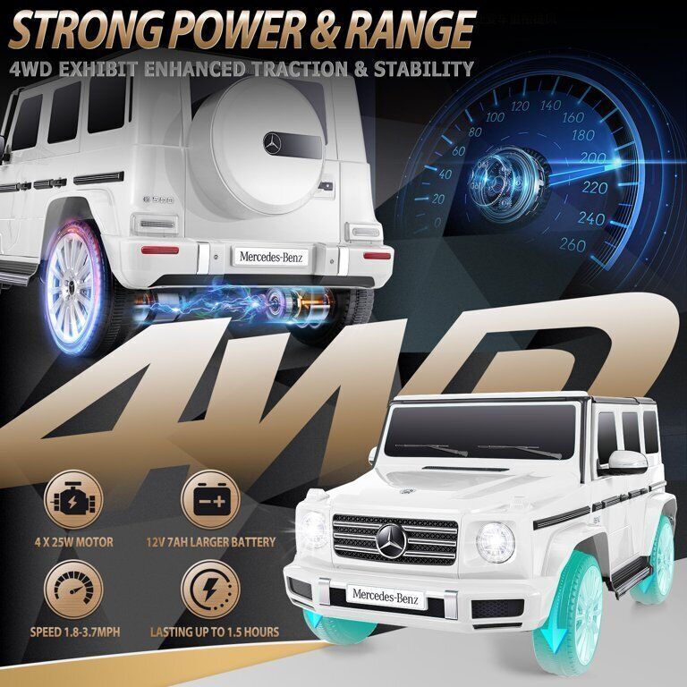 Licensed Mercedes-Benz G500 12V Ride-On Car with Remote Control and AUX/USB Connectivity for Kids