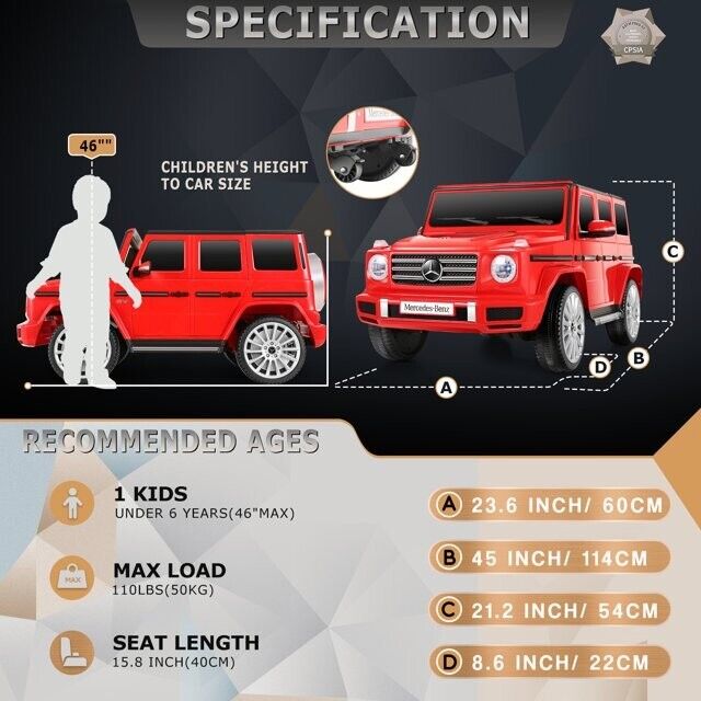 Electric Kids Mercedes Benz G500 4WD Ride-On Car with Remote Control
