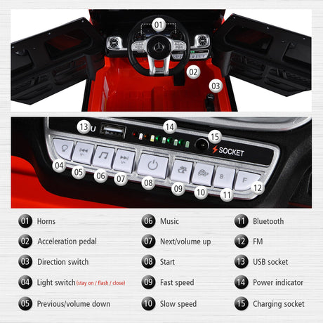 Licensed Mercedes-Benz G63 12V Kids Ride On Car with Music & Remote Control - Red