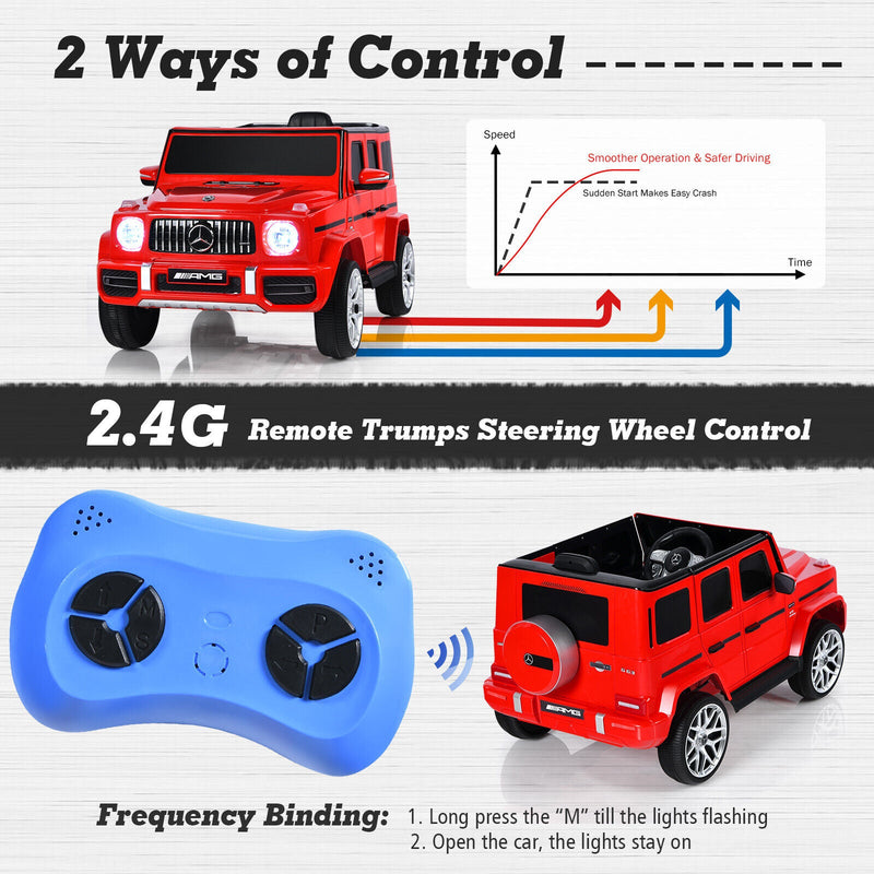 Licensed Mercedes-Benz G63 12V Kids Ride On Car with Remote Control and Music in Red