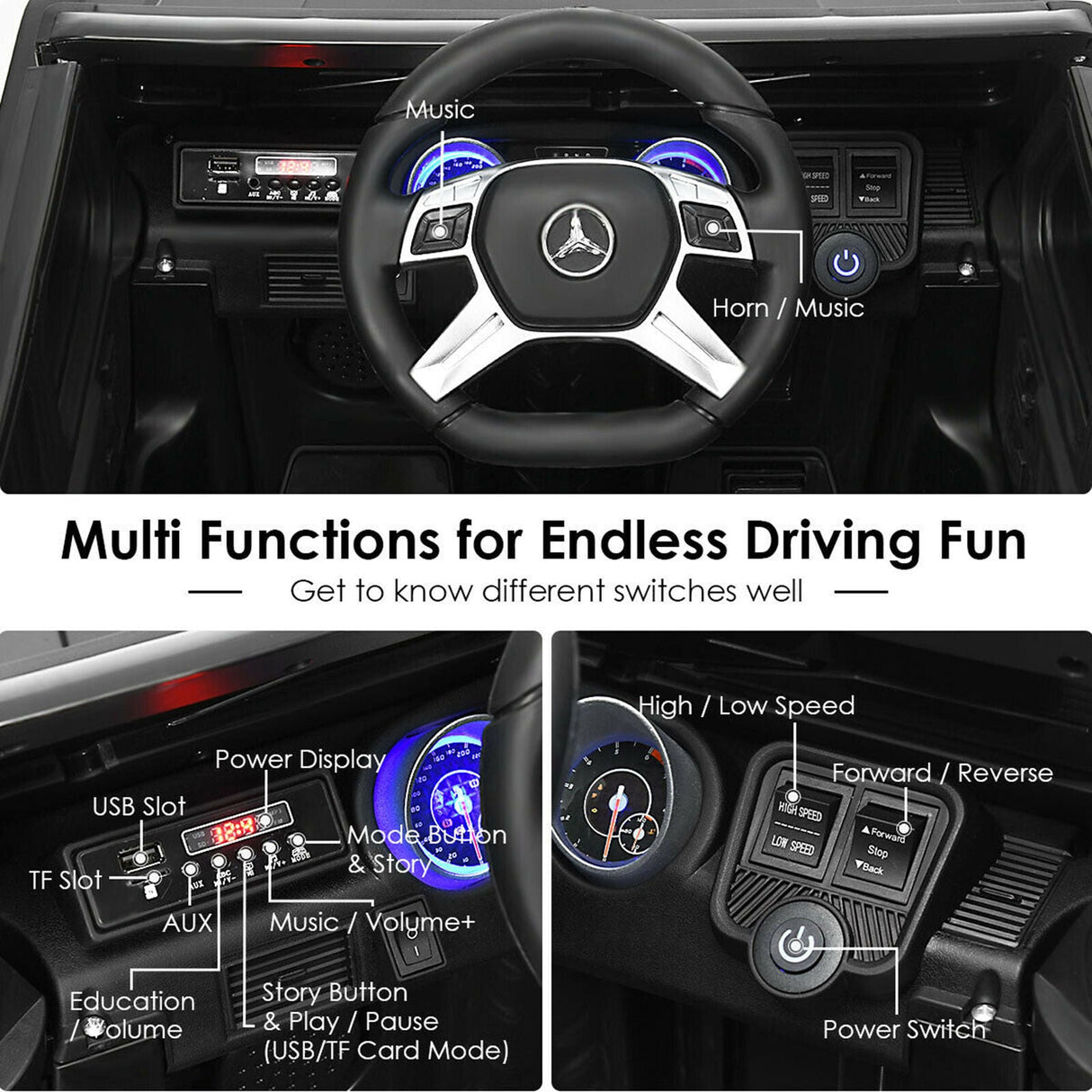 Licensed Mercedes-Benz Kids Ride On Car with RC Control and Trunk - Black
