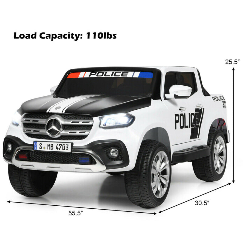 Licensed Mercedes Benz X Class 2-Seater Kids Ride On Police Car with Trunk - 12V RC Toy