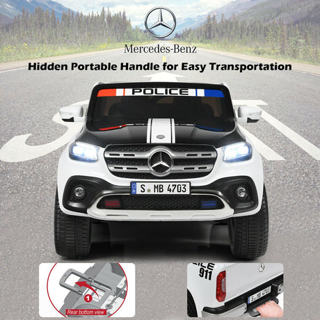 Licensed Mercedes Benz X Class RC 2-Seater Kids Police Car with Trunk - 12V