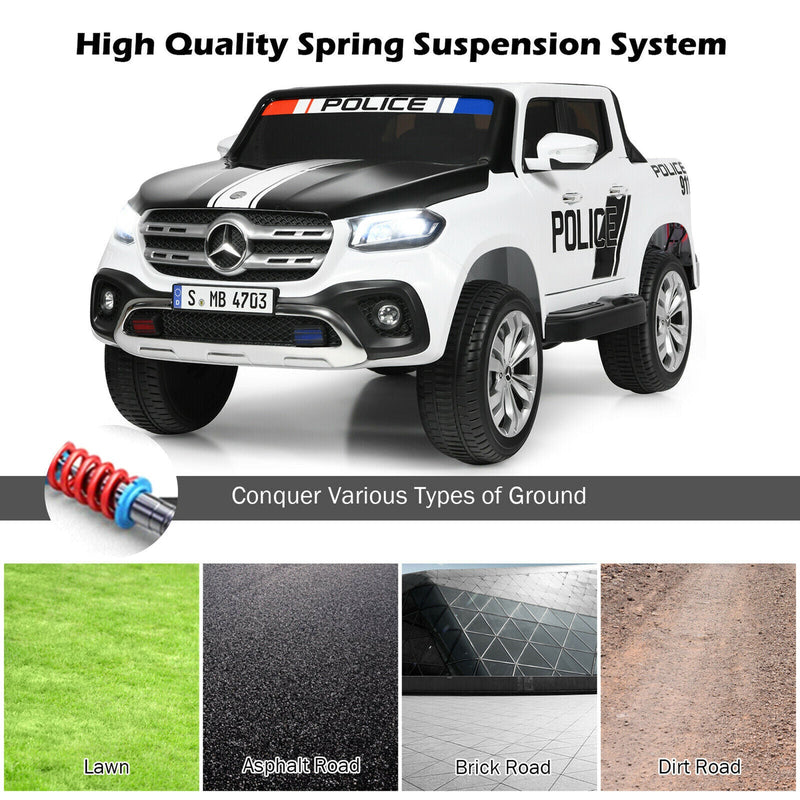 Licensed Mercedes Benz X Class RC 2-Seater Kids Police Car with Trunk - 12V