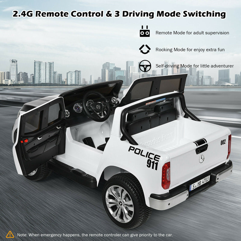 Licensed Mercedes Benz X Class RC 2-Seater Kids Police Car with Trunk - 12V