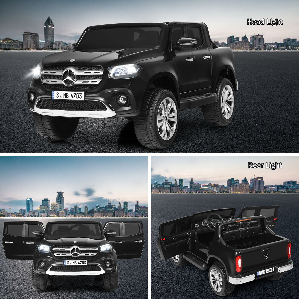 Licensed Mercedes Benz X Class RC 2-Seater Kids Ride On Car with Trunk - Black