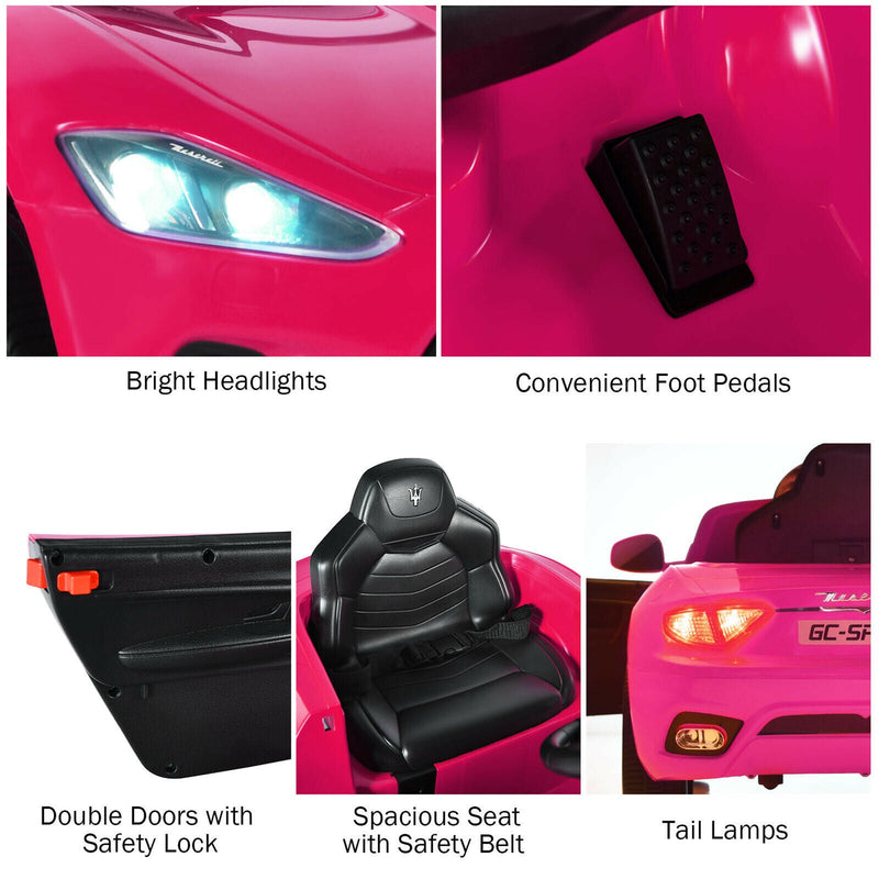 Licensed Pink Maserati GranCabrio 12V Ride On Car with Remote Control and Lights for Kids