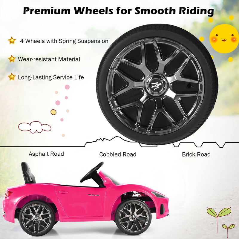Licensed Pink Maserati GranCabrio 12V Ride On Car with Remote Control and Lights for Kids