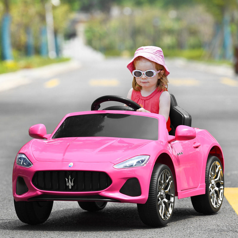Licensed Pink Maserati GranCabrio Ride-On Car for Kids with Remote Control and Lights - 12V
