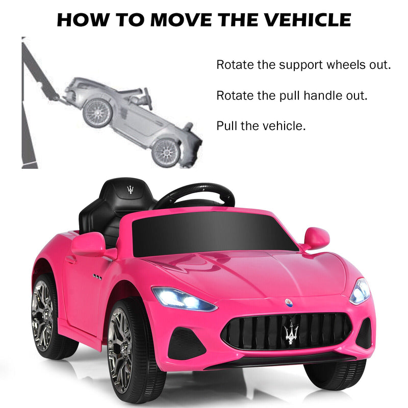 Licensed Pink Maserati GranCabrio Ride-On Car for Kids with Remote Control and Lights - 12V