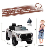 Licensed Toyota Tundra White 12V Kids Ride On Car with 3 Speeds and Dual Motors
