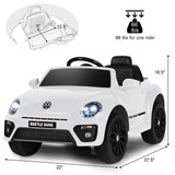 Licensed Volkswagen Beetle 12V Ride On Car for Kids with Music & Remote Control - White