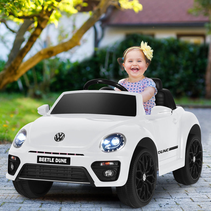 Licensed Volkswagen Beetle 12V Ride On Car for Kids with Music & Remote Control - White