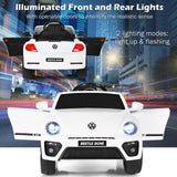 Licensed Volkswagen Beetle 12V Ride On Car for Kids with Music & Remote Control - White