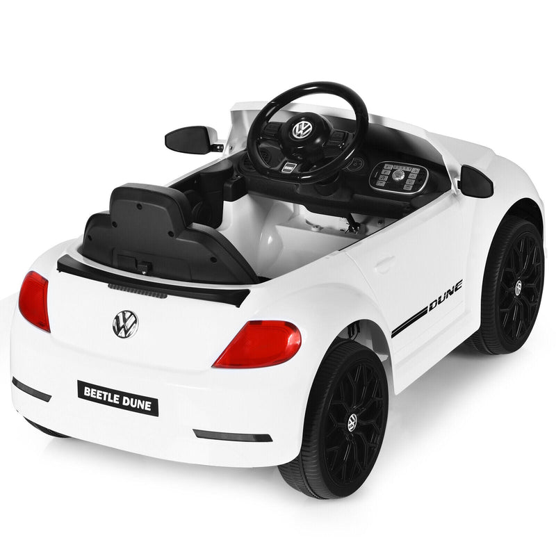 Licensed Volkswagen Beetle 12V Ride On Car for Kids with Music & Remote Control - White