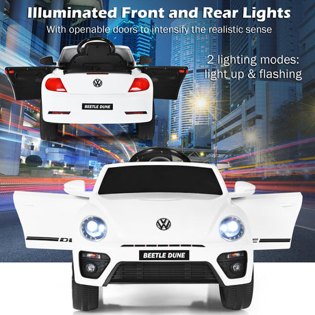 Licensed Volkswagen Beetle 12V Ride On Car for Kids with Remote Control and Music - White