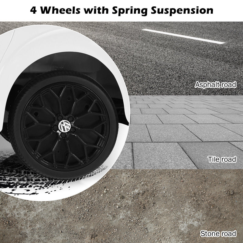 Licensed Volkswagen Beetle 12V Ride On Car for Kids with Remote Control and Music - White