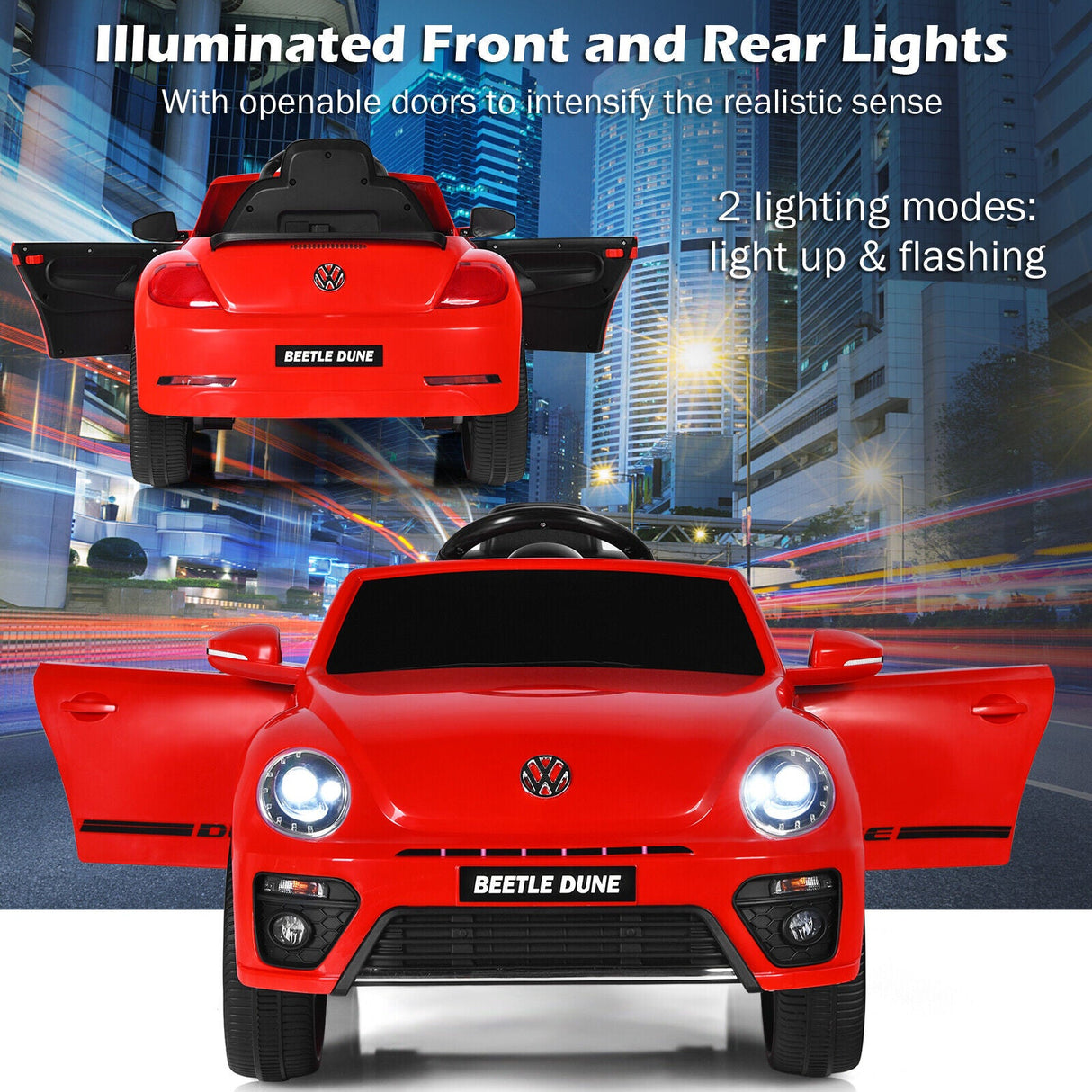 Licensed Volkswagen Beetle 12V Ride-On Car with Music & Remote Control - Red