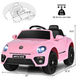 Licensed Volkswagen Beetle 12V Ride On Car with Remote Control and Music for Kids