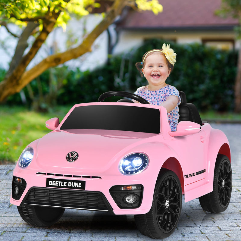 Licensed Volkswagen Beetle 12V Ride On Car with Remote Control and Music for Kids