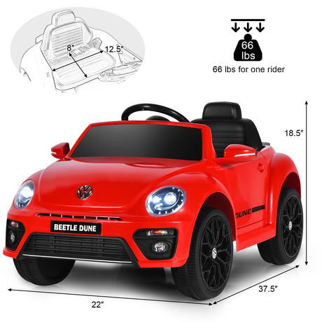 Licensed Volkswagen Beetle 12V Ride On Car with Remote Control and Music for Kids