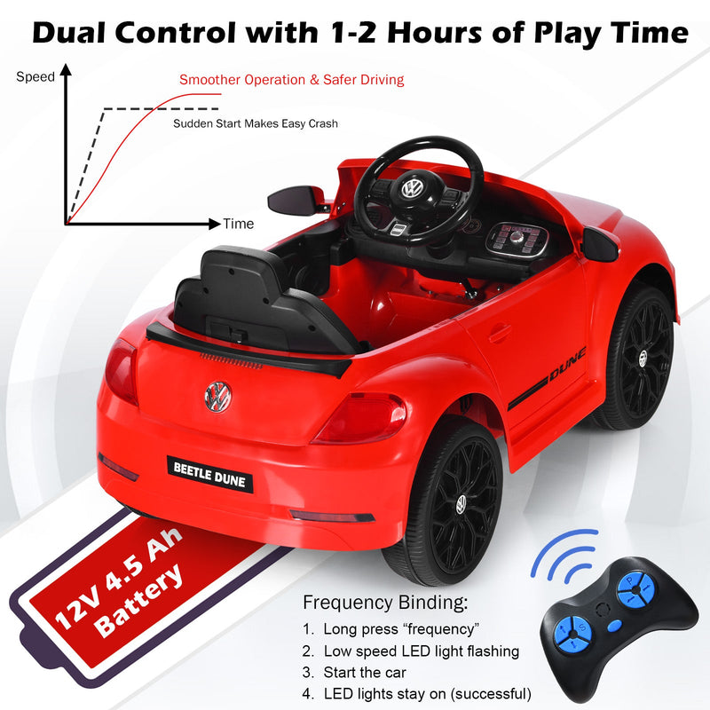 Licensed Volkswagen Beetle 12V Ride On Car with Remote Control and Music for Kids