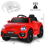 Licensed Volkswagen Beetle 12V Ride-On Car with Remote Control and Music - Red