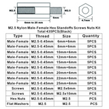 M2.5 Nylon Hex Standoffs Spacers Screws Nuts Flat washer TekShack