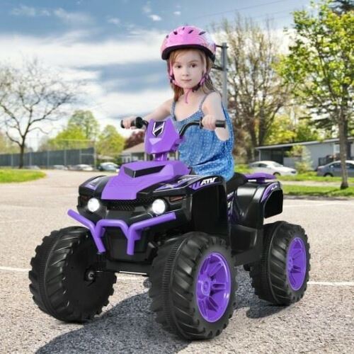 Long-Lasting 12V Kids Electric ATV Quad Ride On Car with LED Light-Purple