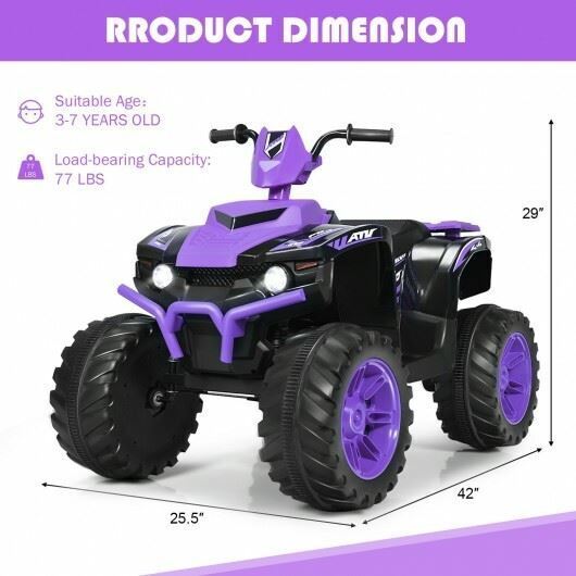 Long-Lasting 12V Kids Electric ATV Quad Ride On Car with LED Light-Purple