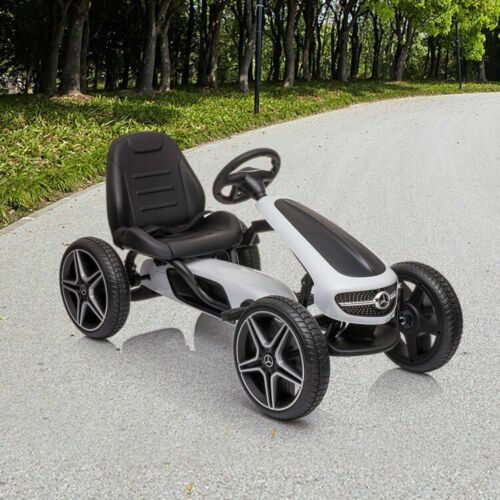 LUCKYERMORE Kids Pedal Go Kart Benz Racer Quad with Adjustable Seat for Outdoor Fun