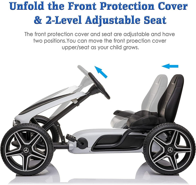 LUCKYERMORE Kids Pedal Go Kart Benz Racer Quad with Adjustable Seat for Outdoor Fun