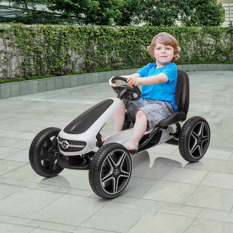 LUCKYERMORE Kids Pedal Go Kart Benz Racer Quad with Adjustable Seat for Outdoor Fun