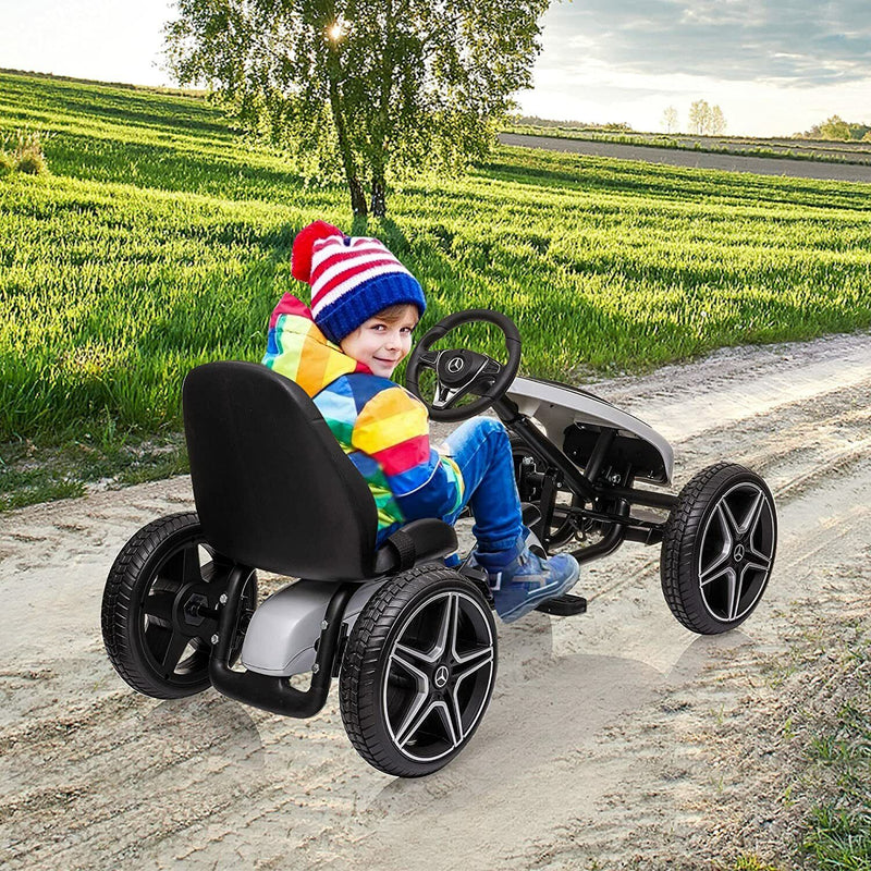 LUCKYERMORE Kids Pedal Go Kart Benz Racer Quad with Adjustable Seat for Outdoor Fun