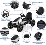 LUCKYERMORE Kids Pedal Go Kart Benz Racer Quad with Adjustable Seat for Outdoor Fun