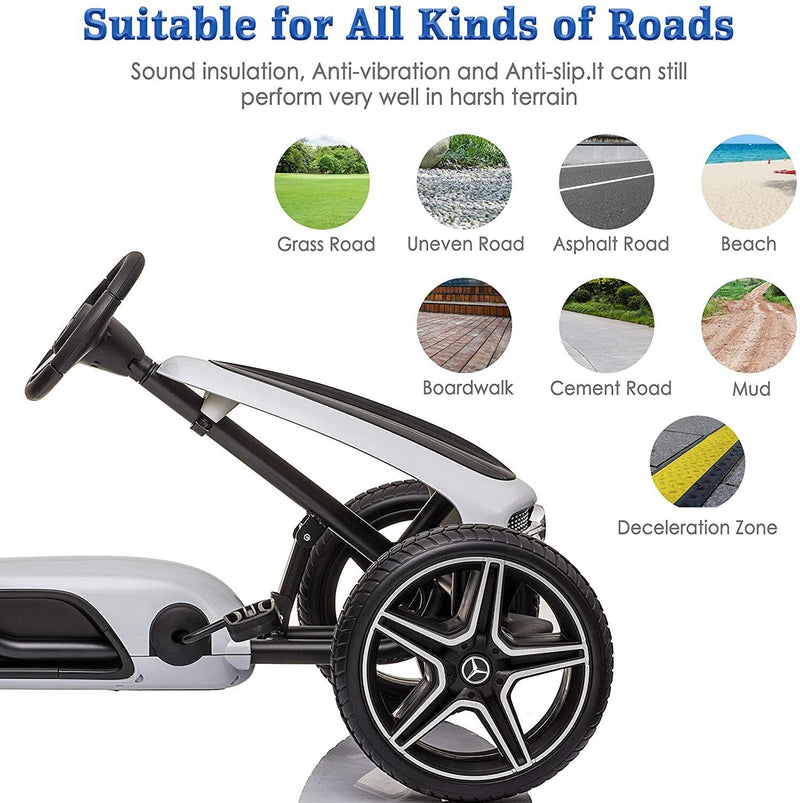 LUCKYERMORE Kids Pedal Go Kart Benz Racer Quad with Adjustable Seat for Outdoor Fun