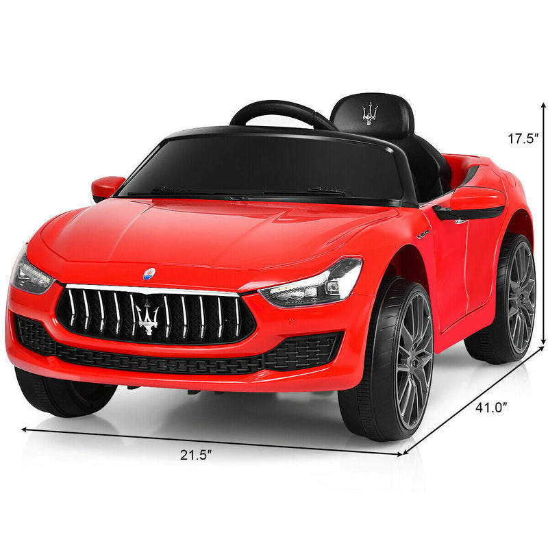 Maserati Licensed Kids Ride-On Car with RC Remote Control, LED Lights, and MP3 Player - Red