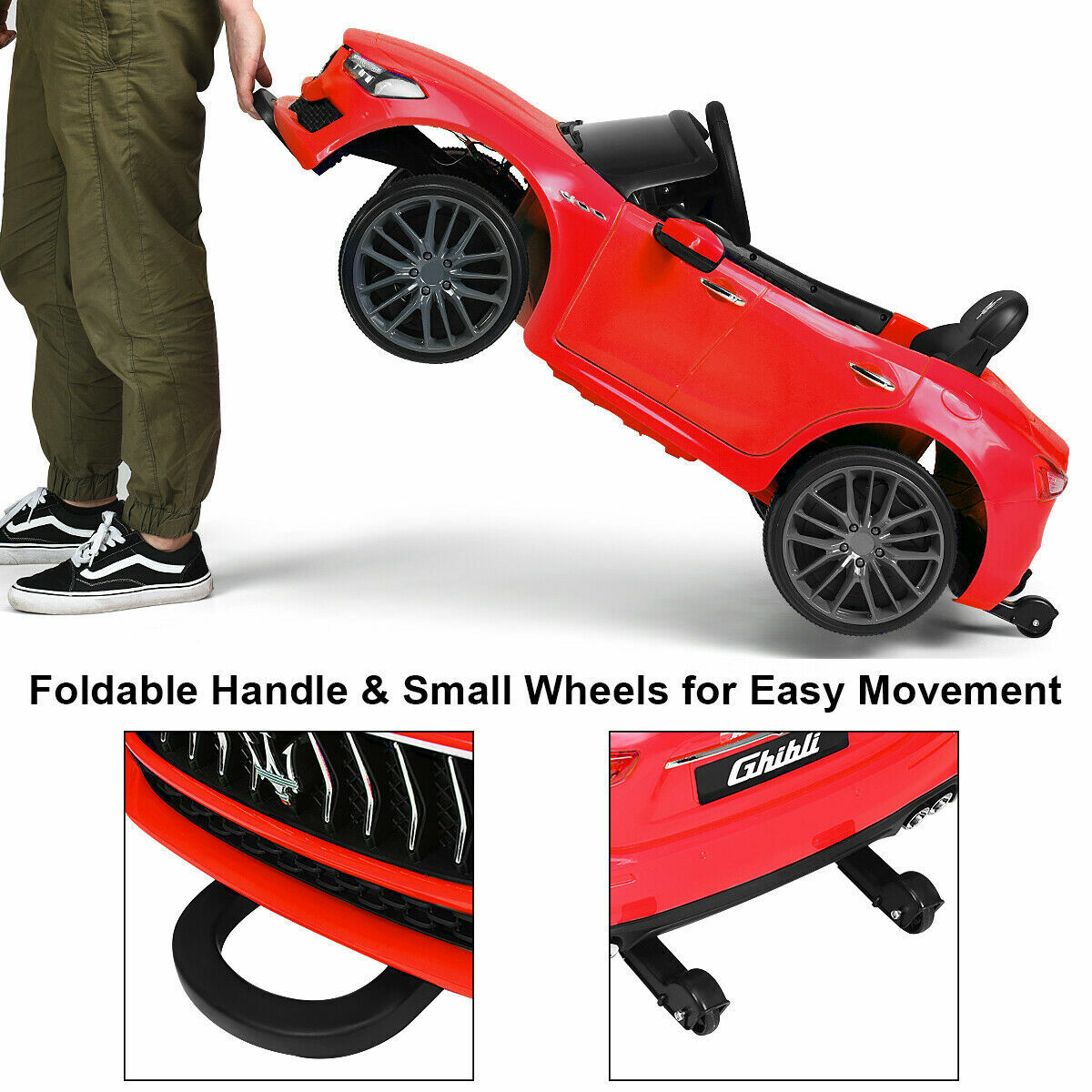 Maserati Licensed Kids Ride-On Car with RC Remote Control, LED Lights, and MP3 Player - Red